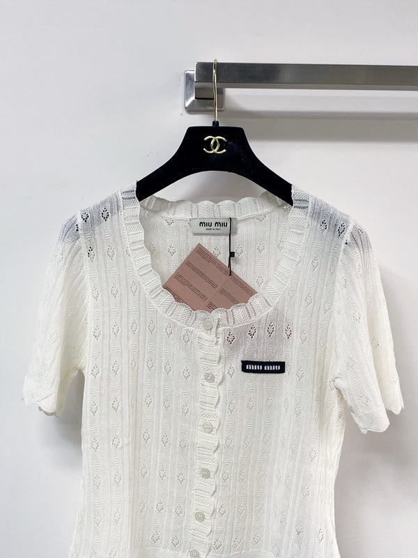 Miumiu Cardigan Manches Courtes Blanc en Laine 207988