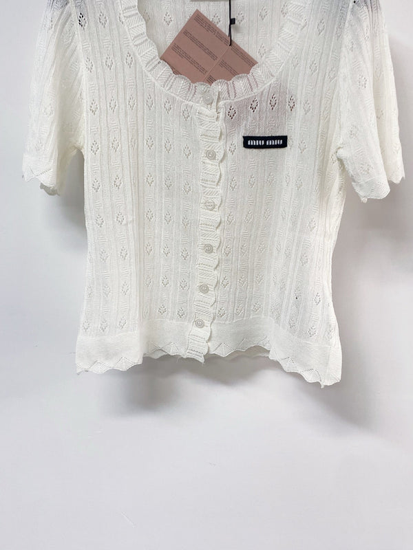 Miumiu Cardigan Manches Courtes Blanc en Laine 207988