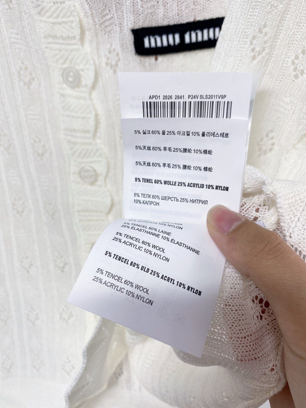 Miumiu Cardigan Manches Courtes Blanc en Laine 207988