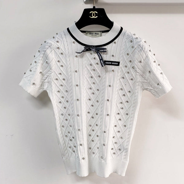 T-shirt Miu Miu à manches courtes blanc en acrylique 204091