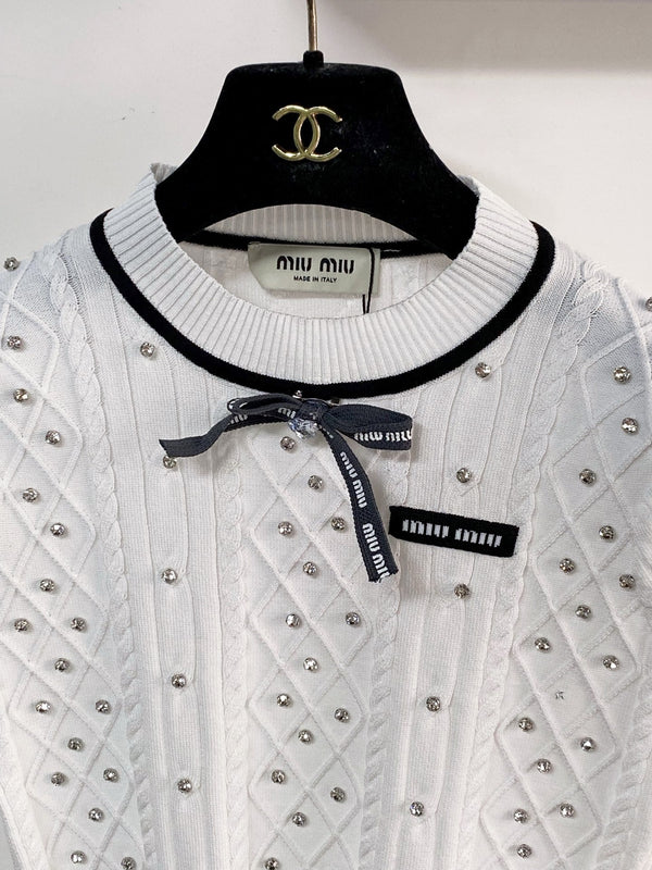T-shirt Miu Miu à manches courtes blanc en acrylique 204091