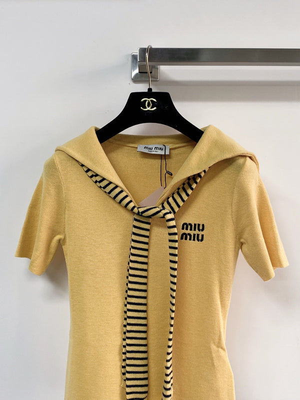 Miu Miu Short-Sleeve T-Shirt Yellow in Wool 204075