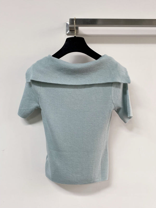 Miu Miu Short-Sleeve T-Shirt Blue Sage in Wool 204074