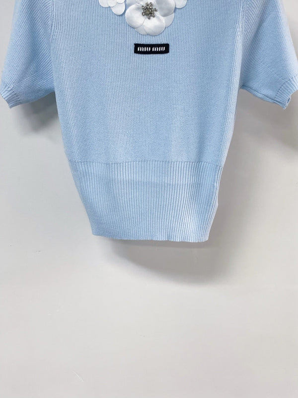 Miu Miu Short-Sleeve T-Shirt Blue in Wool 204065