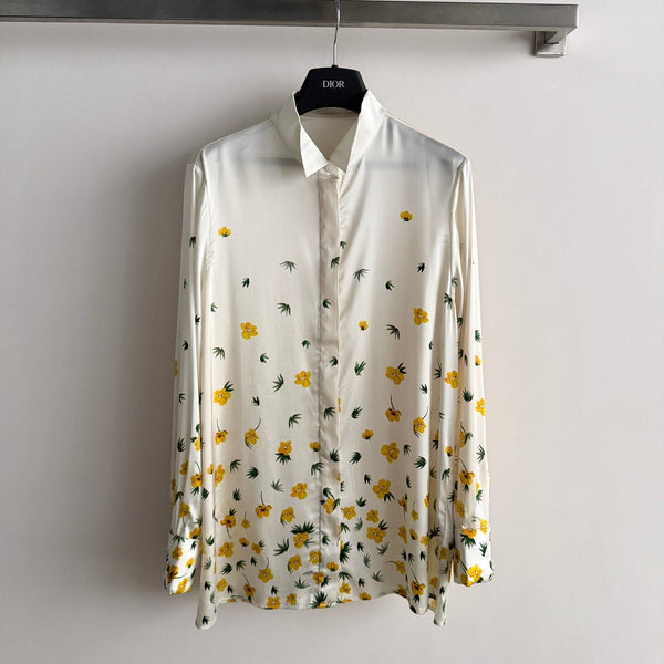 Dior 26SS Floral Silk Shirt White Yellow in Mulberry Silk 203811