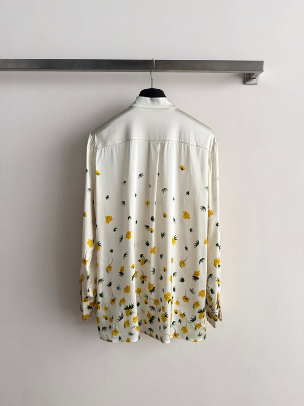 Dior 26SS Floral Silk Shirt White Yellow in Mulberry Silk 203811