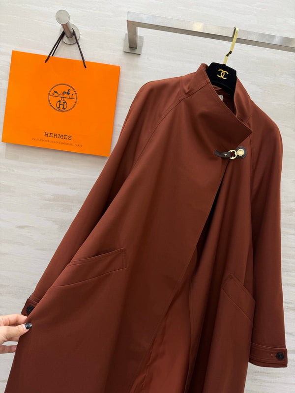 HM Stand Collar Trench Coat Brown in Cotton and Polyester 221623