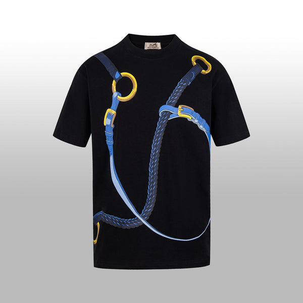 T-shirt à manches courtes HM en coton avec imprimé thème équestre Noir 215416