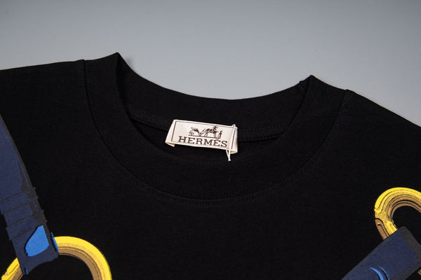 T-shirt à manches courtes HM en coton avec imprimé thème équestre Noir 215416