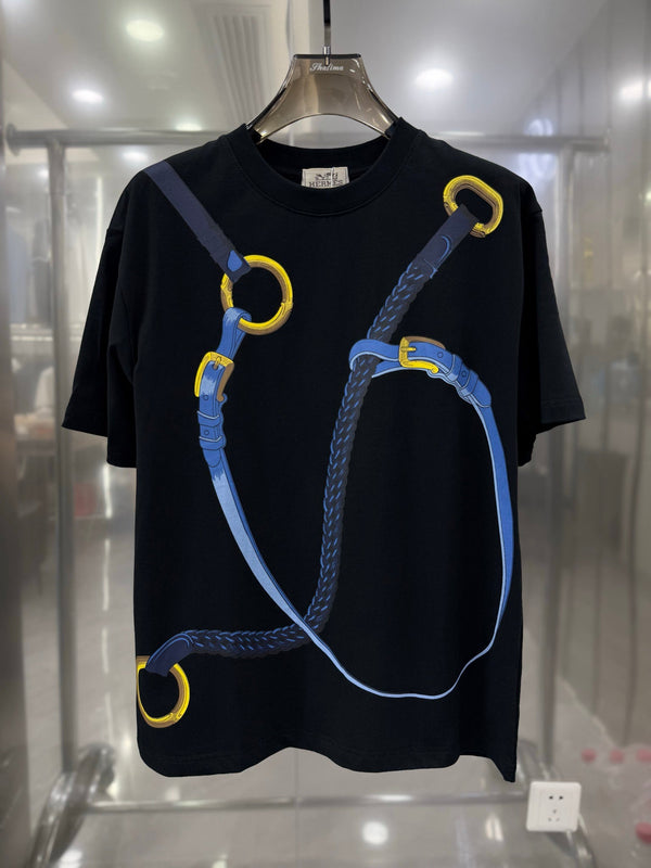 T-shirt à manches courtes HM en coton avec imprimé thème équestre Noir 215416