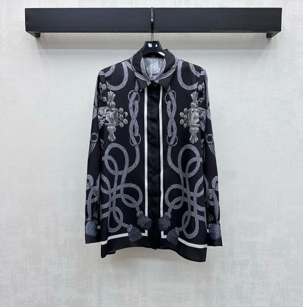 HM 26 Chemise imprimée à manches longues noire en soie Mulberry 180937