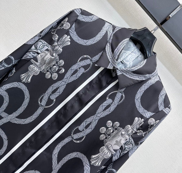 HM 26 Chemise imprimée à manches longues noire en soie Mulberry 180937