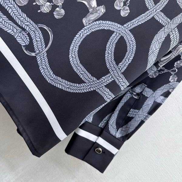 HM 26 Chemise imprimée à manches longues noire en soie Mulberry 180937