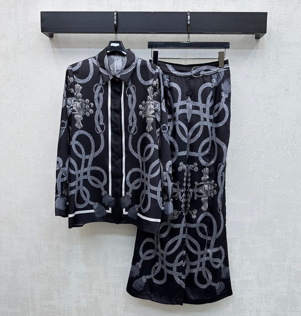 HM 26 Chemise imprimée à manches longues noire en soie Mulberry 180937