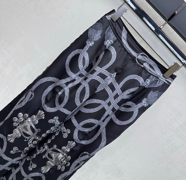 HM 26 Pantalon droit imprimé Noir en Soie de mûrier 180936