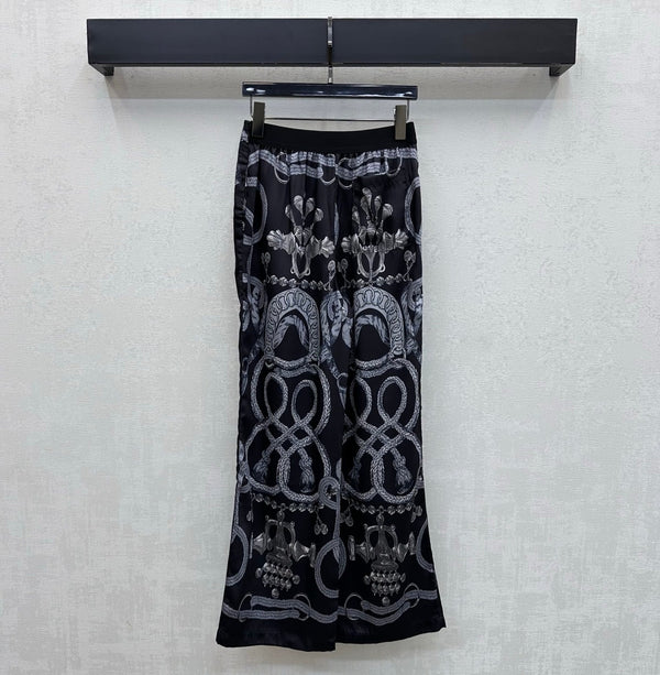 HM 26 Pantalon droit imprimé Noir en Soie de mûrier 180936