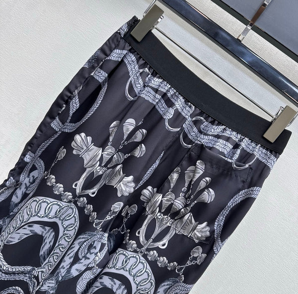 HM 26 Pantalon droit imprimé Noir en Soie de mûrier 180936