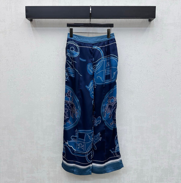 HM 26 Printed Straight-Leg Trousers Blue in Mulberry Silk 172275