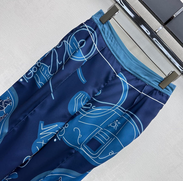 HM 26 Printed Straight-Leg Trousers Blue in Mulberry Silk 172275