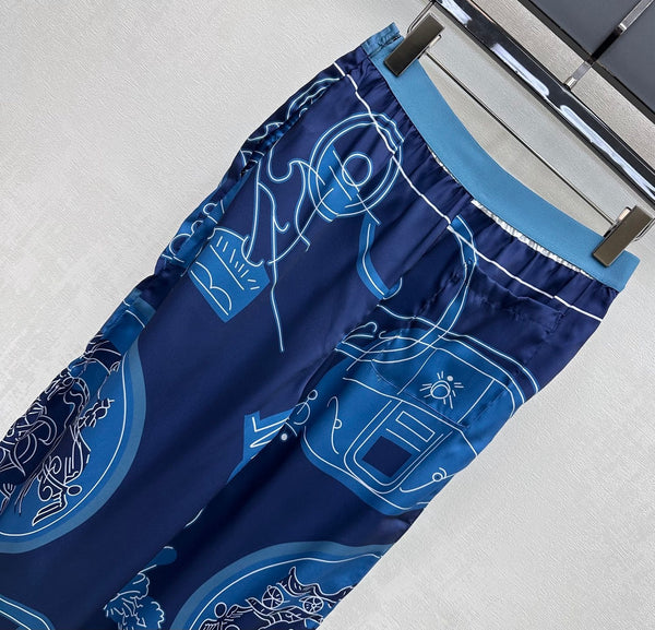 HM 26 Printed Straight-Leg Trousers Blue in Mulberry Silk 172275
