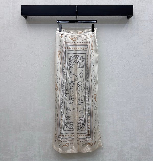 HM 26 Pantalon droit imprimé Blanc en Soie de mûrier 172263
