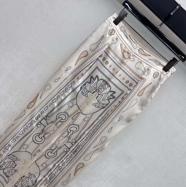 HM 26 Pantalon droit imprimé Blanc en Soie de mûrier 172263