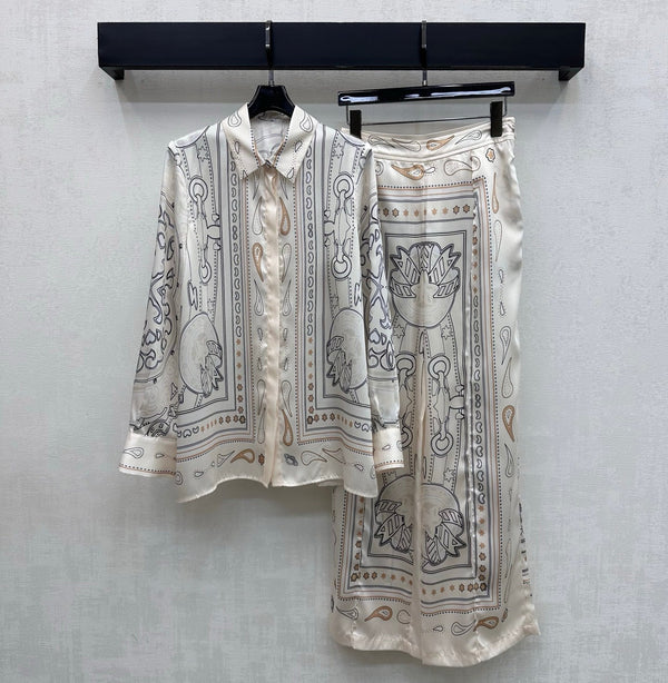 HM 26 Pantalon droit imprimé Blanc en Soie de mûrier 172263