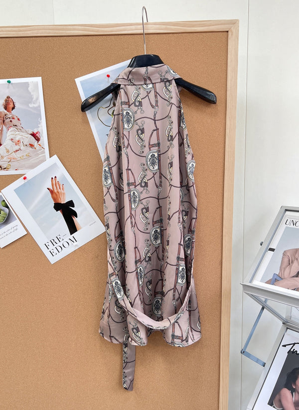 HM Halter Neck Sleeveless Belt Dress Nude Pink in Satin 153941