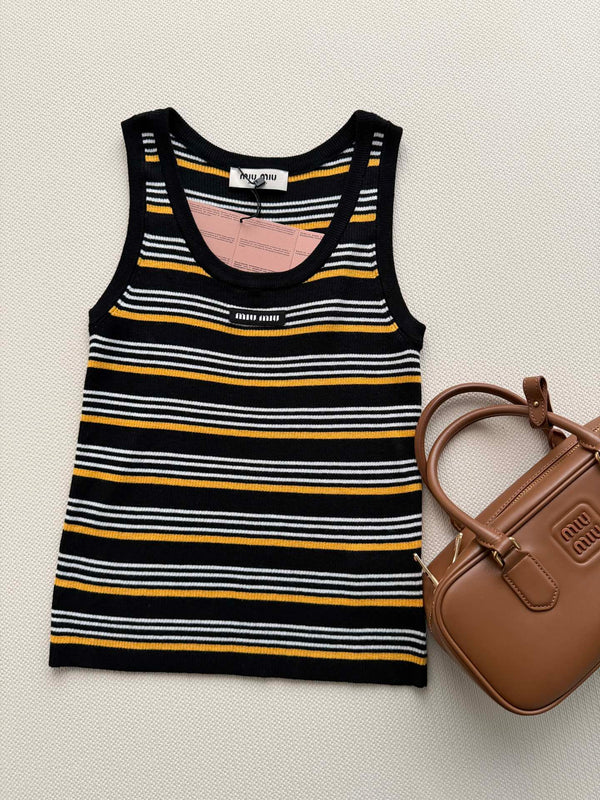 Miu Miu 26SS Striped Knit Vest Black in Wool 223081