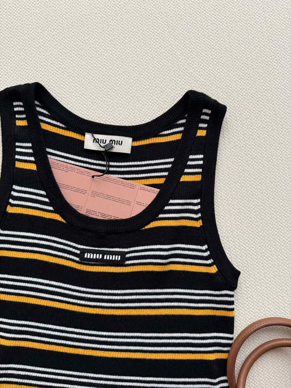 Miu Miu 26SS Striped Knit Vest Black in Wool 223081