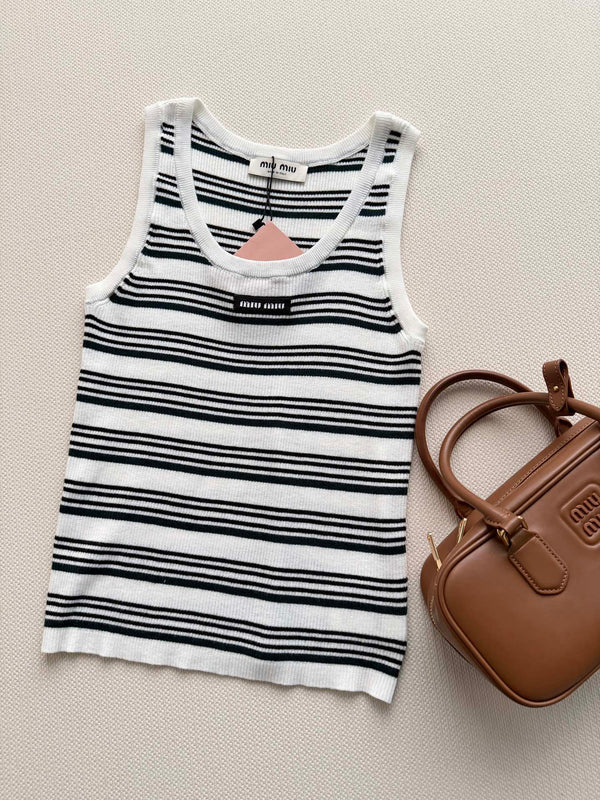 Miu Miu 26SS Gilet en maille rayée blanc en laine 223080
