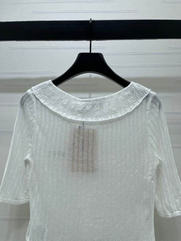 Miu Miu 26 Cardigan col montant manches courtes blanc en coton 221703