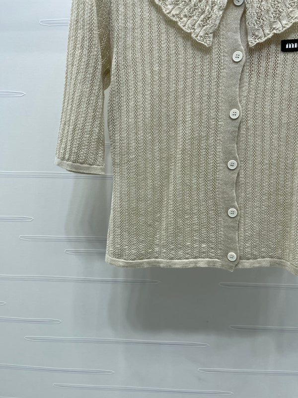 Cardigan court col chemise Miu Miu 26 en coton beige 221702