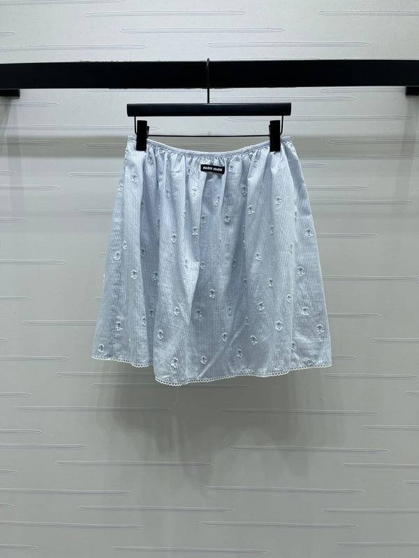Ensemble chemise à manches courtes et jupe à col rayé Miu Miu 26 bleu en coton 221677