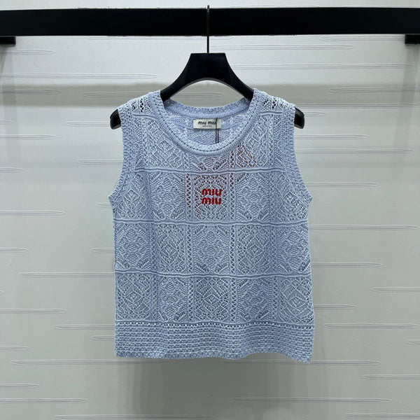 Miu Miu 26 Pattern Vest Blue in Wool 221698