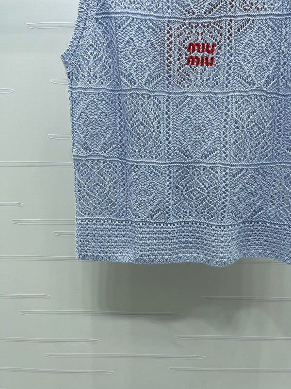 Miu Miu 26 Pattern Vest Blue in Wool 221698
