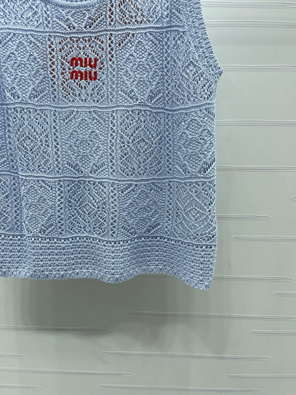 Miu Miu 26 Pattern Vest Blue in Wool 221698