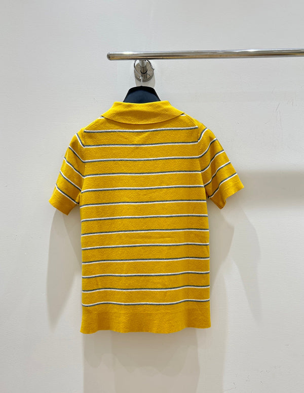 T-shirt en coton tricoté rayé jaune à manches courtes Miu Miu 221234