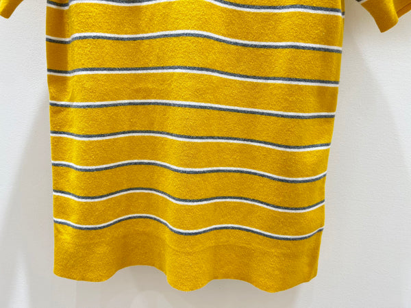 T-shirt en coton tricoté rayé jaune à manches courtes Miu Miu 221234