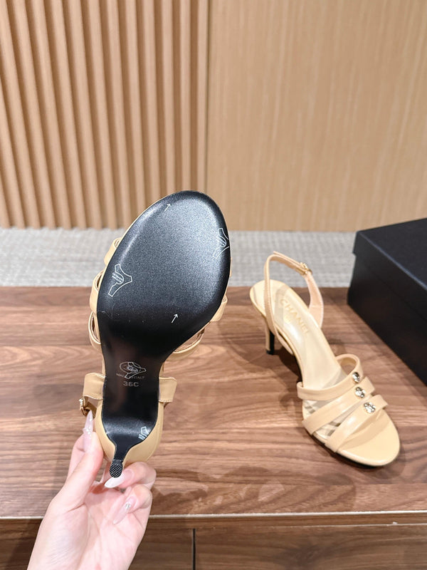 CC 26SS  Strappy High-Heeled 85 Sandals Light Beige in Cowhide 692563