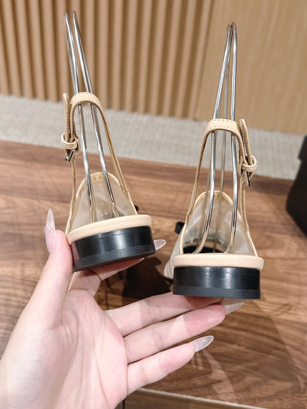 CC 26SS Slingback with Bow Light Beige Black in Mesh 692552