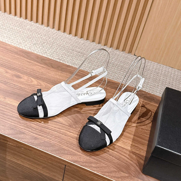 CC 26SS Slingback with Bow White Black in Mesh 692550