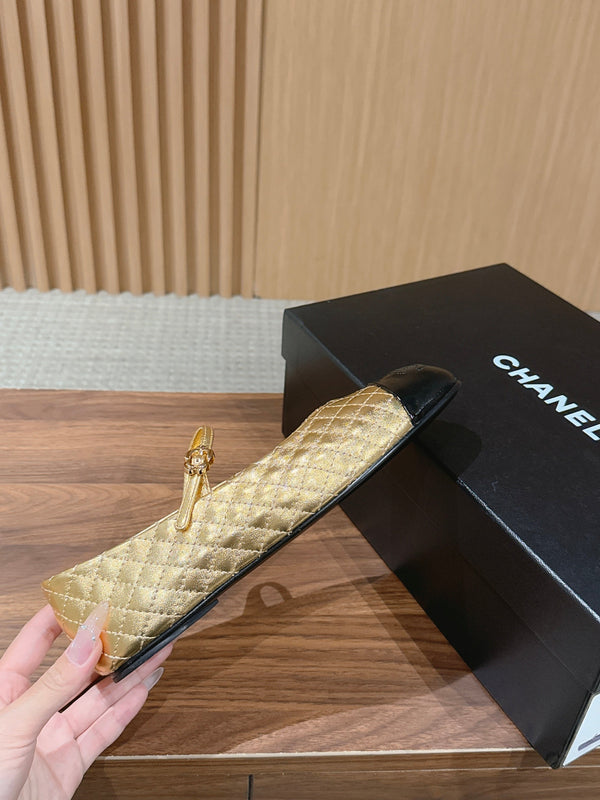 CC 26SS Quilted Mary Jane Gold in Calfskin 692536