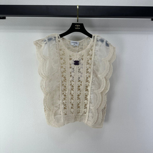 Gilet en dentelle au crochet Chanel ivoire en laine 362357