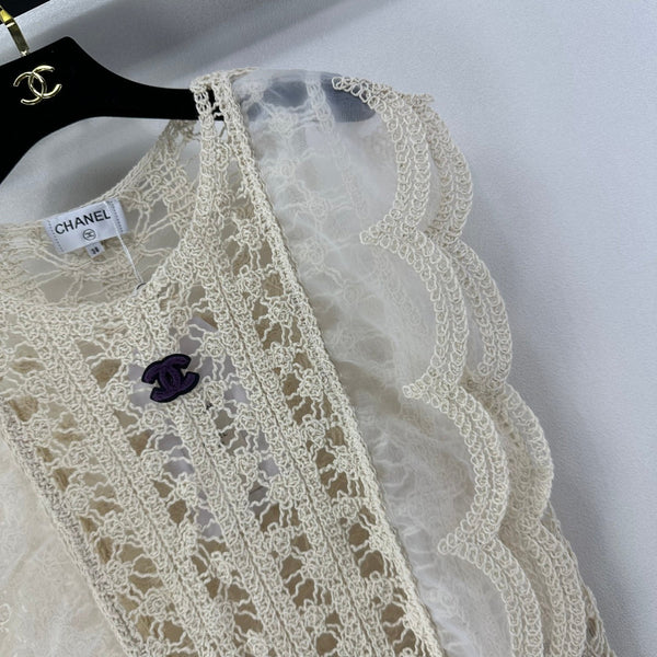 Gilet en dentelle au crochet Chanel ivoire en laine 362357