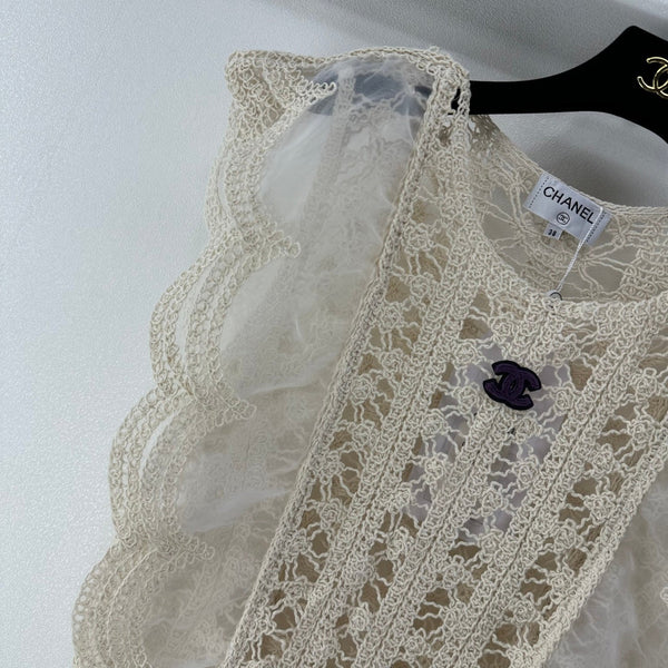 Gilet en dentelle au crochet Chanel ivoire en laine 362357