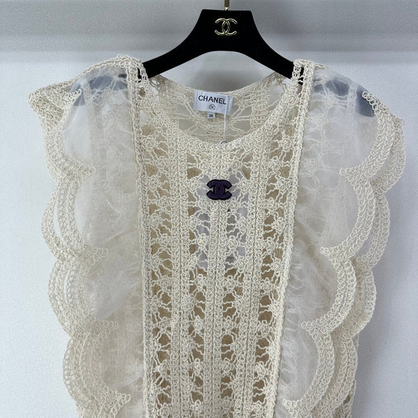 Gilet en dentelle au crochet Chanel ivoire en laine 362357