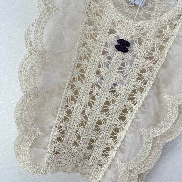 Gilet en dentelle au crochet Chanel ivoire en laine 362357