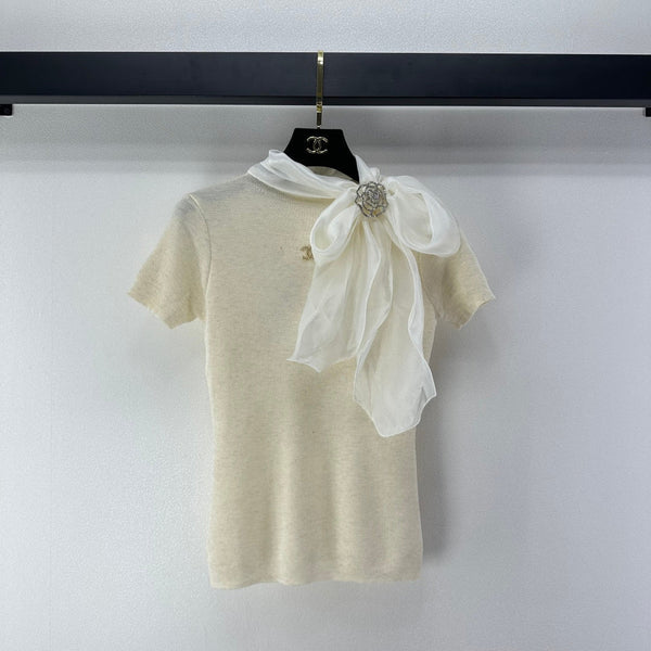 Chanel Bow-Tie Knit Top Beige in Viscose 361050