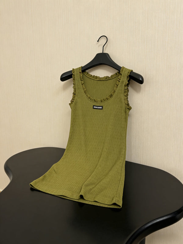 Miu Miu Gilet en maille vert olive orné de dentelle en coton 219026
